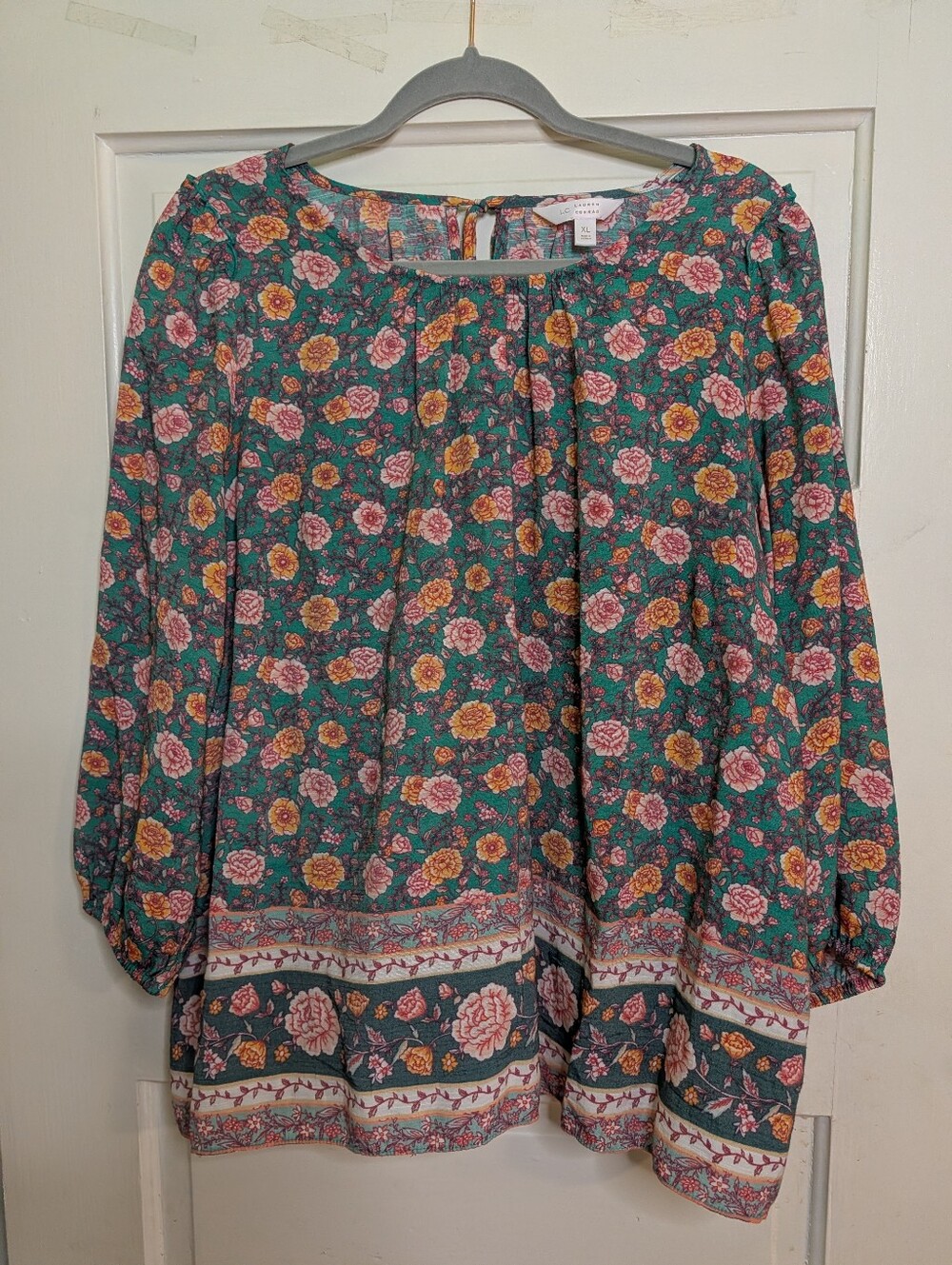 LC Lauren Conrad Floral Peasant Blouse | XL | Long Sleeve Border Print Top - Picture 2 of 8